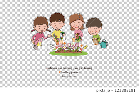 孩子們享受園藝種植花卉 孩子們享受園藝種植花卉 123888181