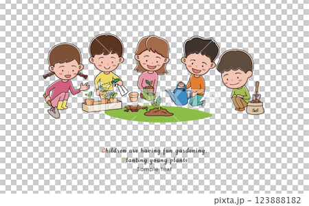 孩子們享受園藝種植幼苗 123888182