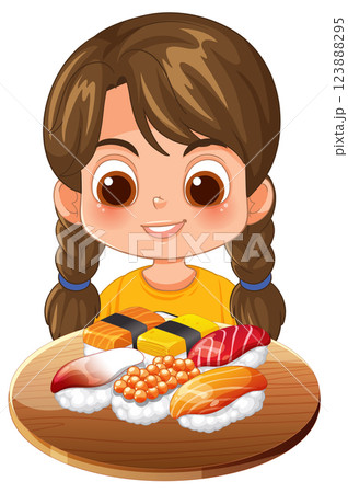 Child Enjoying a Sushi Platter 123888295