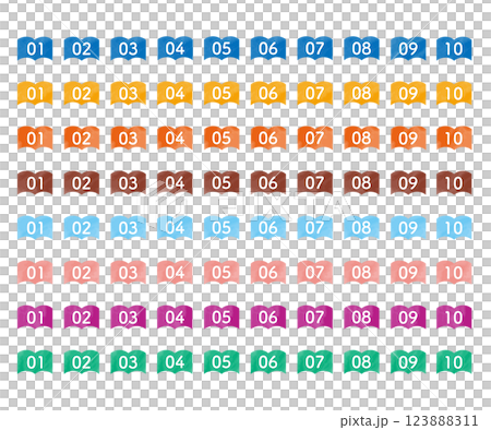 White numbers on colorful watercolor textured book shapes. Vector illustration collection 123888311