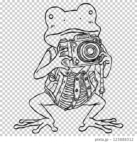 カメラを持ったカエル 線画 カメラを持ったカエル 線画 123888312