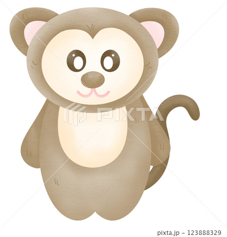 Cute monkey cartoon hand drawn transparency illustration	 123888329