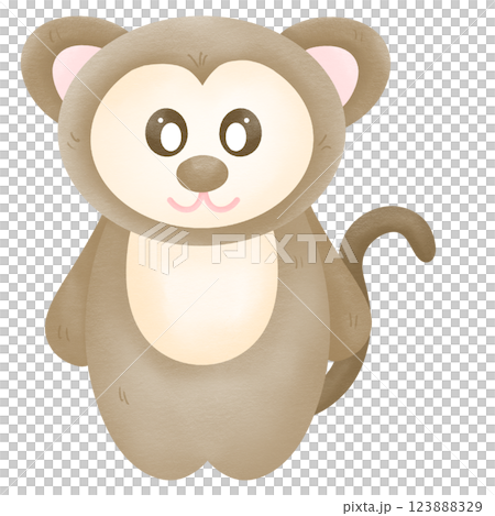 Cute monkey cartoon hand drawn transparency illustration	 123888329