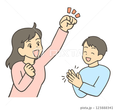 やる気を出す女性と応援する男性 123888341