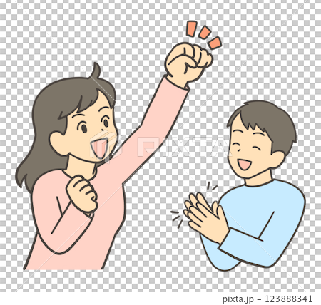 やる気を出す女性と応援する男性 123888341