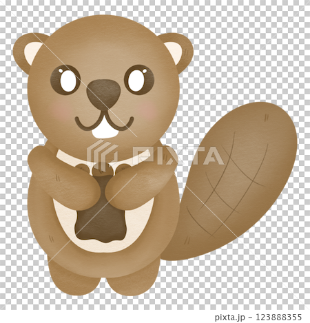 Cute beaver cartoon hand drawn transparency illustration 123888355