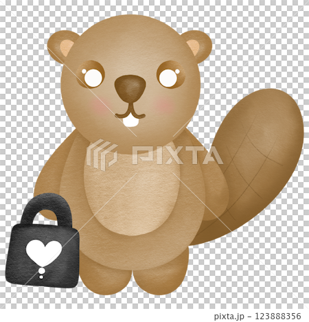 Cute beaver cartoon hand drawn transparency illustration 123888356