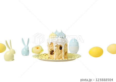 PNG, Easter, Easter cake with rabbits and eggs, isolated on white background PNG, Easter, Easter cake with rabbits and eggs, isolated on white background 123888504