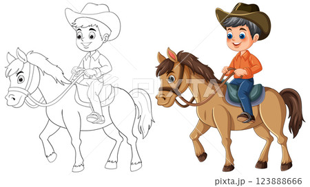 Young Cowboy Riding a Horse 123888666