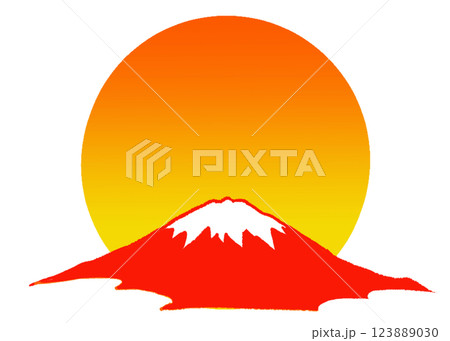 元旦の日の出を背景にしたおめでたい赤い富士山 123889030