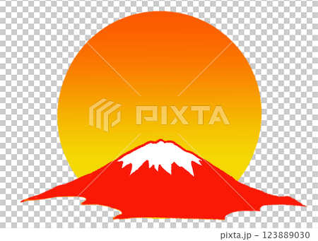 元旦の日の出を背景にしたおめでたい赤い富士山 123889030