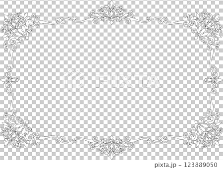 Vintage calligraphy style frame material 68 <66 jewel, horizontal line drawing> Vintage calligraphy style frame material 68 <66 jewel, horizontal line drawing> 123889050