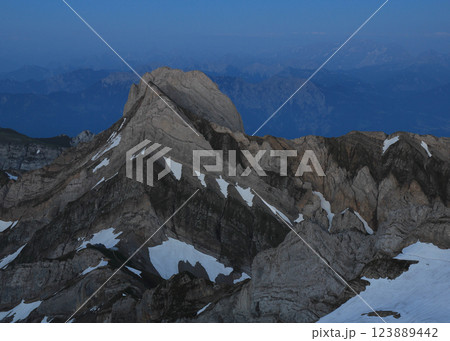 Altmann at the blue hour. Mountain of the Alpstein Range, Switzerland. 123889442
