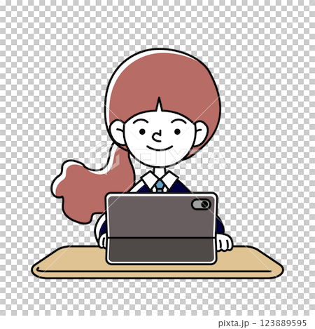 一個微笑的人在平板電腦上學習的向量插圖 123889595