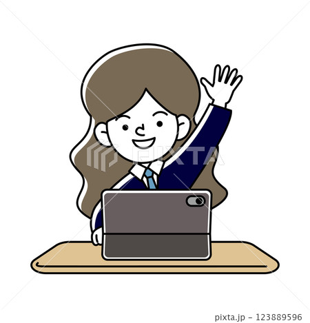 タブレット端末で学習をする笑顔の人物のベクターイラスト タブレット端末で学習をする笑顔の人物のベクターイラスト 123889596