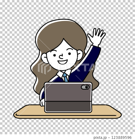 タブレット端末で学習をする笑顔の人物のベクターイラスト タブレット端末で学習をする笑顔の人物のベクターイラスト 123889596