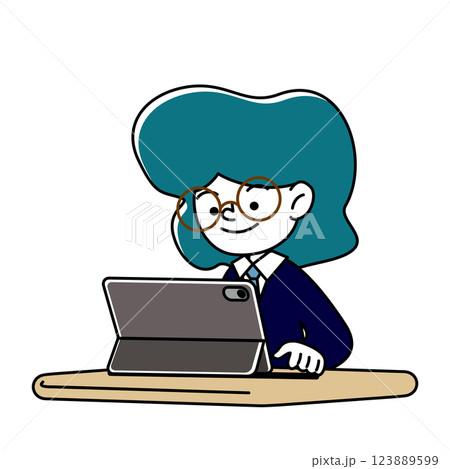 タブレット端末で学習をする笑顔の人物のベクターイラスト 123889599
