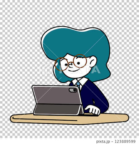 Vector illustration of a smiling person studying on a tablet 123889599