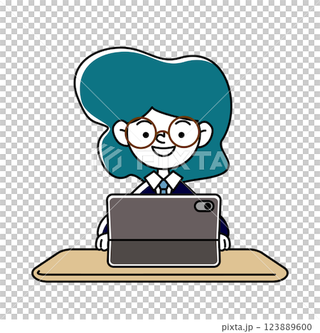 Vector illustration of a smiling person studying on a tablet 123889600