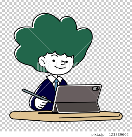 Vector illustration of a smiling person studying on a tablet 123889602