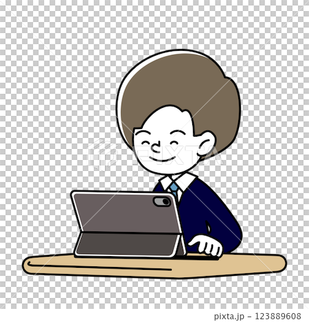 Vector illustration of a smiling person studying on a tablet 123889608