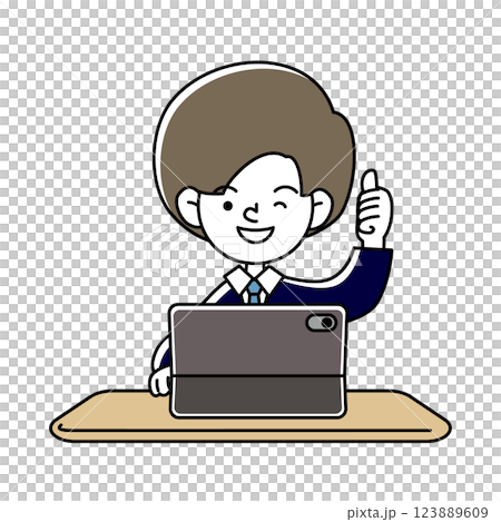 Vector illustration of a smiling person studying on a tablet 123889609