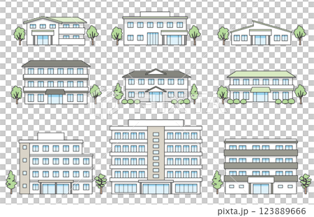 介護施設の建物イラストセット 介護施設の建物イラストセット 123889666
