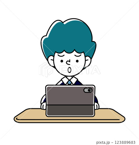 タブレット端末を使い悩む人物のベクターイラスト タブレット端末を使い悩む人物のベクターイラスト 123889683