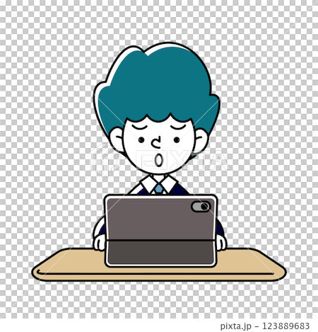 タブレット端末を使い悩む人物のベクターイラスト タブレット端末を使い悩む人物のベクターイラスト 123889683