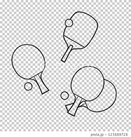 卓球のラケットとピンポン球のイラスト(線画) 卓球のラケットとピンポン球のイラスト(線画) 123889728