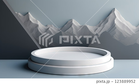 White pedestal in the studio room, mockup stand for presentation. Generated AI. White pedestal in the studio room, mockup stand for presentation. Generated AI. 123889952