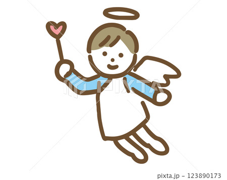 ハートのステッキを持った天使の男性(全身) ハートのステッキを持った天使の男性(全身) 123890173