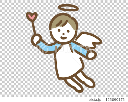 手持心形棍子的天使男子（全身像） 123890173