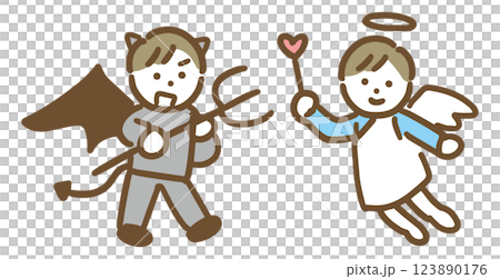 Two young men, an angel and a devil (full body) 123890176