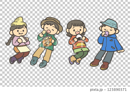 ピクニックする男女グループ 123890371