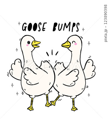 Cute Silly Goose, Goose bumps, Meme Cartoon Hand Drawing Design Illustration 123890398