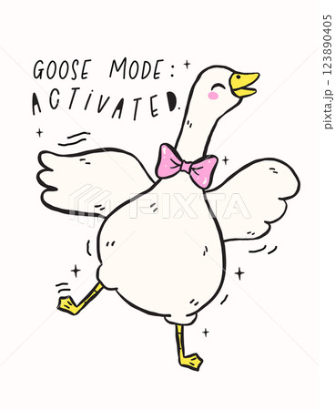Cute Silly Goose on the Loose, goose mode activated, Retro Cartoon Hand Drawn Meme illustration Design 123890405