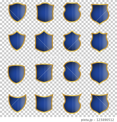 Shield icon: navy blue shield with gold border, gradient Shield icon: navy blue shield with gold border, gradient 123890512