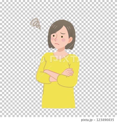 斜め上を見上げて腕組みをする女性 123890835