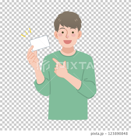 指著一張卡片的男人 123890848