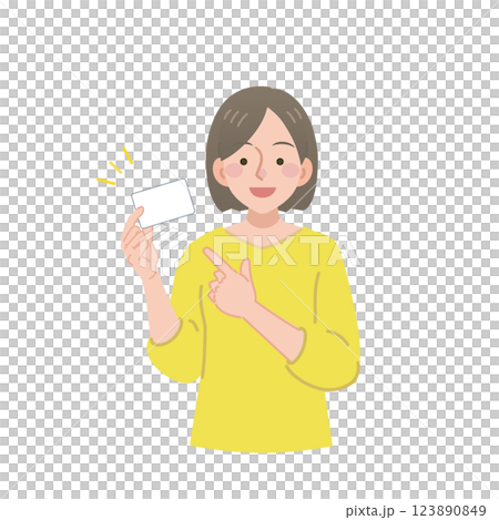 Woman pointing at a card 123890849