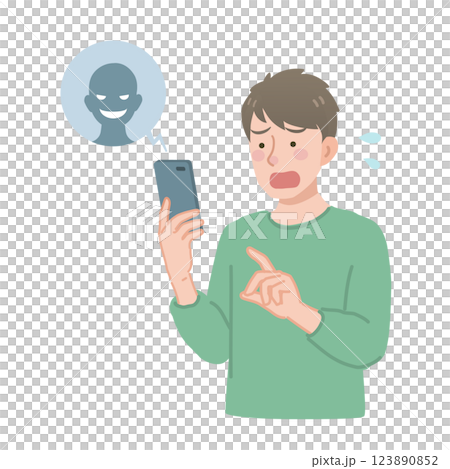 A man who is impatient to see a smartphone 123890852