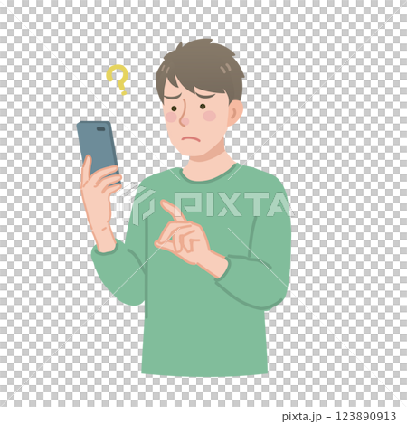 スマホを持って考える男性 123890913