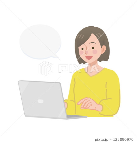 パソコンに向かって話す女性 パソコンに向かって話す女性 123890970