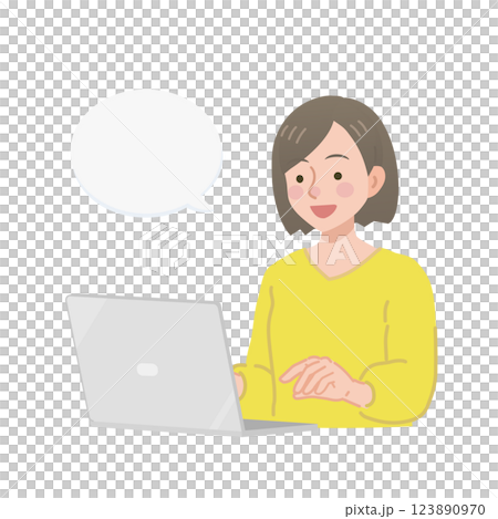 パソコンに向かって話す女性 パソコンに向かって話す女性 123890970