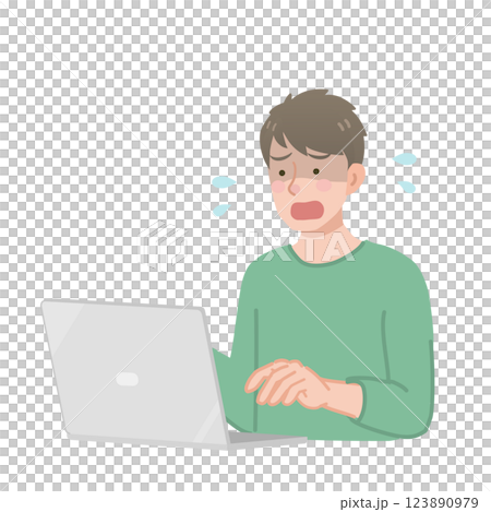 一名男子臉色蒼白地看著電腦 一名男子臉色蒼白地看著電腦 123890979