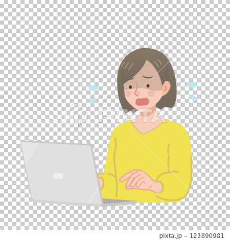 一名女子臉色蒼白地看著電腦 一名女子臉色蒼白地看著電腦 123890981