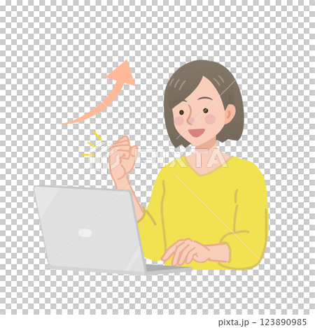 A woman who looks at a computer and makes a guts pose A woman who looks at a computer and makes a guts pose 123890985