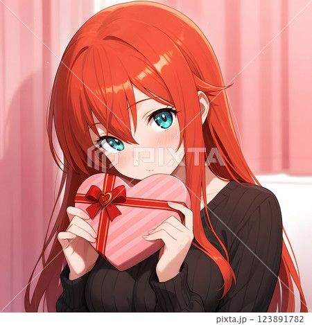 プレゼントを持っている可愛い女の子のイラスト　恋愛　バレンタイン　クリスマス　告白 123891782