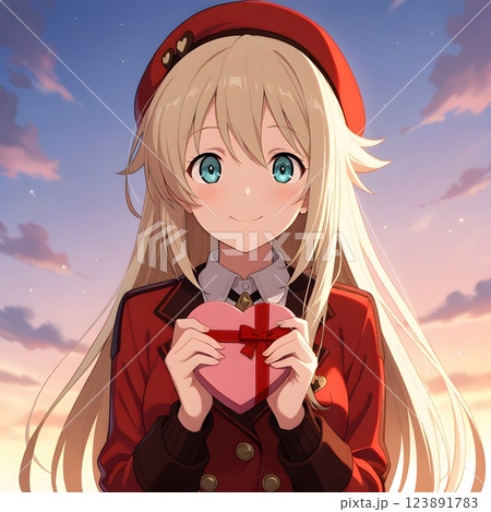プレゼントを持っている可愛い女の子のイラスト　恋愛　バレンタイン　クリスマス　告白 123891783